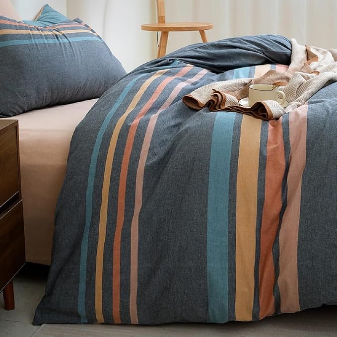 LifeTB Striped Comforter Set Twin XL Size Multi-Colored Stripes Pattern Comforter Fluffy Bed Set 3 Pieces Lightweight Bedding Comforter Modern Soft Patchwork Stripe Comforter Set with 2 Pillowcases