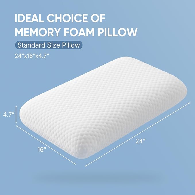 OLIXIS Memory Foam Pillow, Bed Pillows for Sleeping, Standard Size, 2 PCS | Firm and Comfortable Support, Bed Pillow for Back and Side Sleepers, Cooling Gel, Breathable Mesh & Washable Cover, White