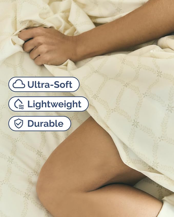 Full 4 Piece Floral Sheet Set - Soft, Breathable & Cooling - French Trellis | 1 Flat, 1 Fitted & 2 Pillowcases w/ Deep Pockets, Boho Botanical Floral Bedding, Breathable & Cooling, Wrinkle & Fade Free