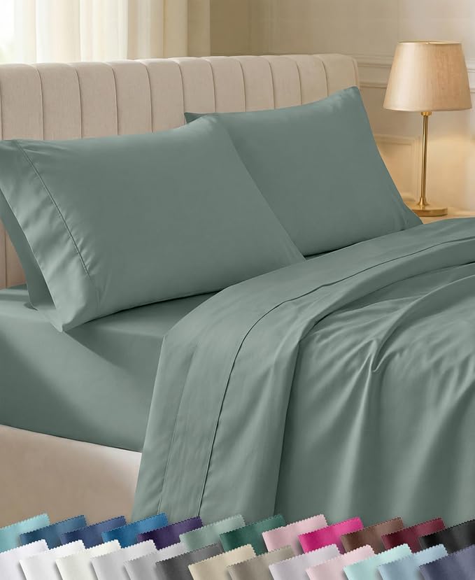 California Design Den Soft 100% Cotton Sateen King Bed Sheets, Sage Green | 400 Thread Count Backed by Good Housekeeping Seal, 16" Deep Pocket, All-Around Elastic, Durable, Easy Care, 4 Pc Set