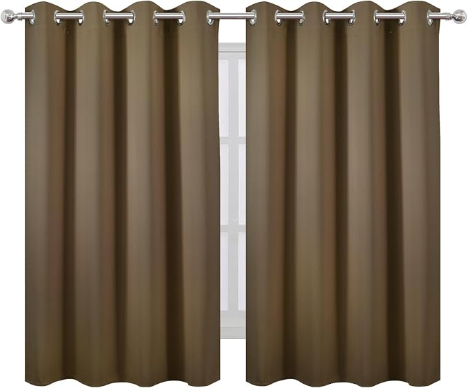 Blackout Curtains 66 x 54 Inch Long Brown Curtains Set of 2 Panels Room Darkening Curtains for Bedroom and Living Room