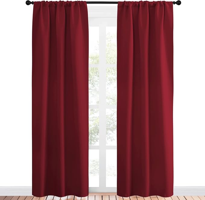NICETOWN Christmas Burgundy Curtains Blackout Drape Panels - Lights Block Out Window Treatment Short Curtain Sets for Loft and Basement Decoration (Set of 2, 34 by 84-Inch)