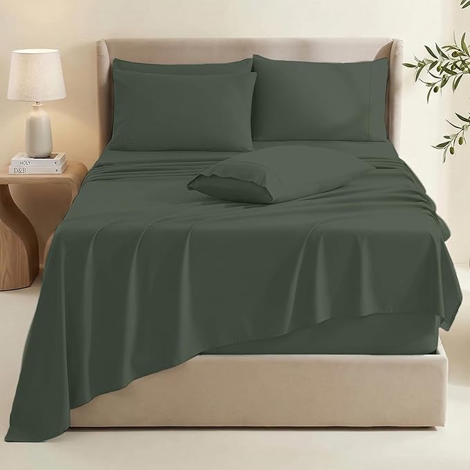 Hearth & Harbor Bed Sheets, Luxury Soft 6 Piece Bed Sheet Set Extra Deep Pocket Fitted Sheets Fits Mattress up to 21", Double Brushed Bedding Sheets & Pillowcases,