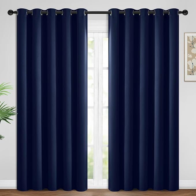 Yakamok Room Darkening Curtains 62x96 inch Length Navy Blue-Living Room | 2 panels,grommet blackout window treatment,thermal insulated,light blocking drapes,privacy protection,bedroom dining room