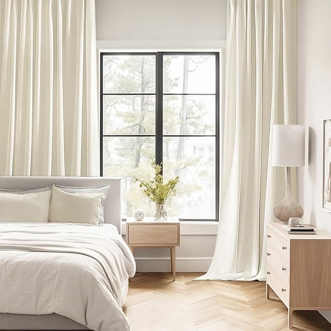MIULEE Beige White Back Tab Blackout Curtains 52x102 Inch Long 2 Panels Set | Rod Pocket Pinch Pleated, Thermal Insulated, Bedroom Living Room Darkening Drapes, Light Blocking Floor to Ceiling Curtains