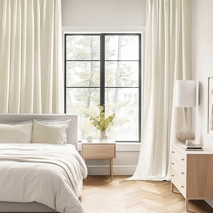 MIULEE Beige White Back Tab Blackout Curtains 52x120 Inch Long 2 Panels Set | Rod Pocket Pinch Pleated, Thermal Insulated, Bedroom Living Room Darkening Privacy Drapes, Extra Long Light Blocking Curtains