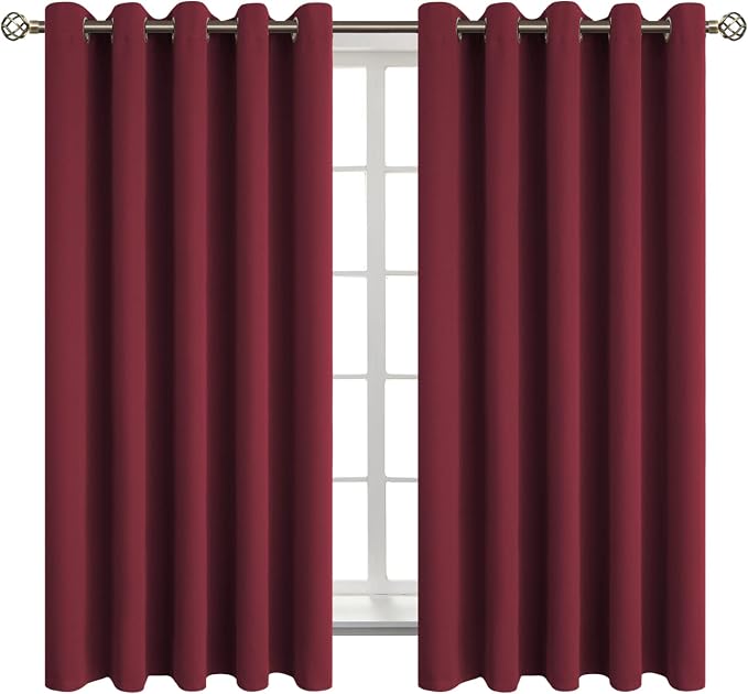 BGment Burgundy Blackout Curtains for Bedroom 63 Inch Long - 2 Panels | Grommet Top, Black Out, Room Darkening, Sunblock, Thermal Insulated, Window Drapes for Kids Boys Room, 70x63 Inch