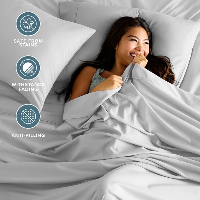 Bare Home Twin XL Sheet Set - 1800 Ultra-Soft (Twin XL, Cloud Grey) | Deep Pockets 6 to 15 Inches, Breathable, Hypoallergenic, Hotel Luxury, Easy Fit, Soft, All-Season