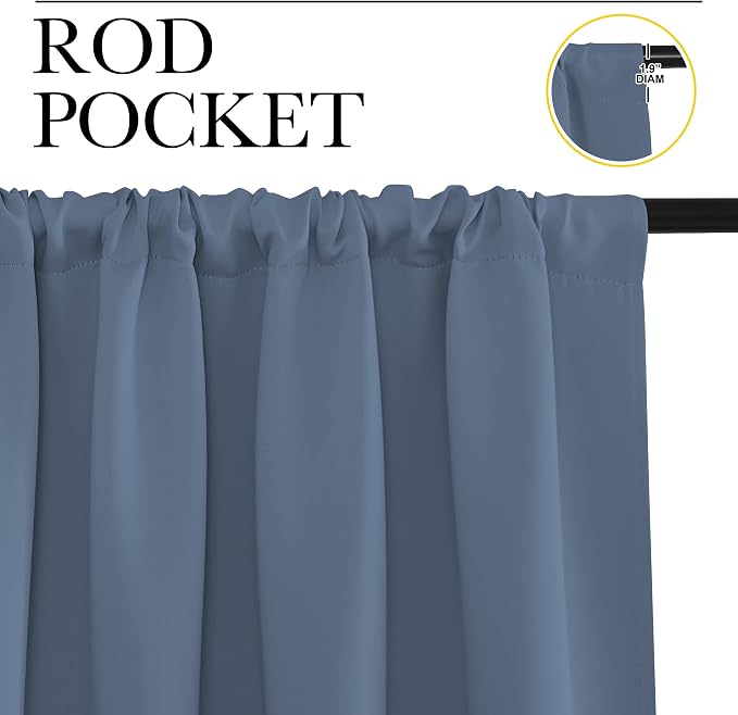 NICETOWN RV Blackout Curtains for Camper Windows, Short Blackout Curtains & Drapes, Thermal Insulated Blackout Curtain Panels for Kids Room, Play Room (Stone Blue, 34" Wide by 40" Long, 2 PCs)