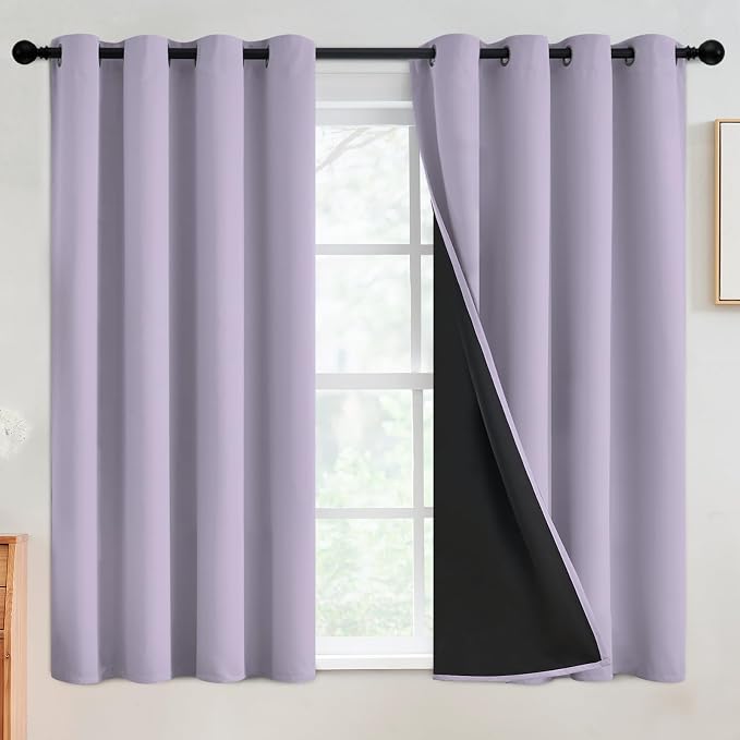 SimpleHome Lilac 100% Blackout Curtains Room Darkening Living Room 54 Inch | Curtains for Bedroom,Thermal Insulated Grommet Window Drapes,Curtains for Living Room with Black Back,52 x 54 Inch,2 Panels