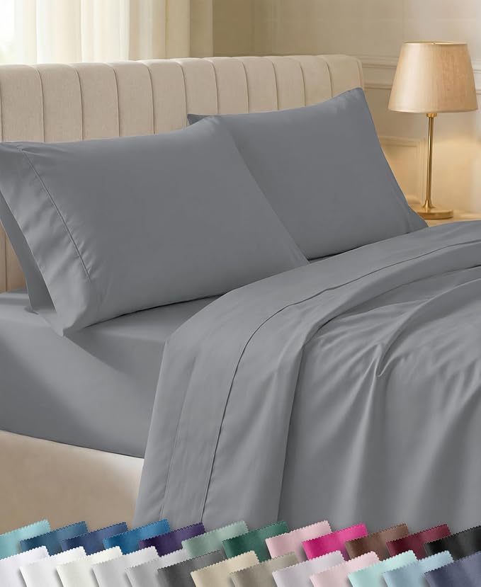California Design Den Soft 100% Cotton King Sheets Deep Pocket Set | 400 Thread Count Backed by Good Housekeeping Seal, 16" Deep Pocket, All-Around Elastic, Durable, Easy Care - Slate Grey
