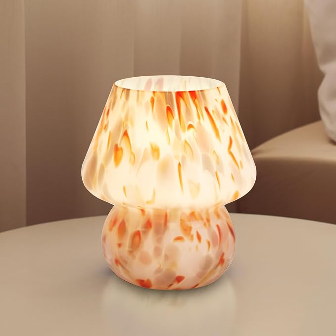 Mushroom Lamp Small Lamp Table Lamp for Bedroom, Desk Bedside Lamps for Living Room,Mushroom Decor Cute Mini Modern Mid Century Lamps for Night Stands,Aesthetic Home Deco (Flame Amber)