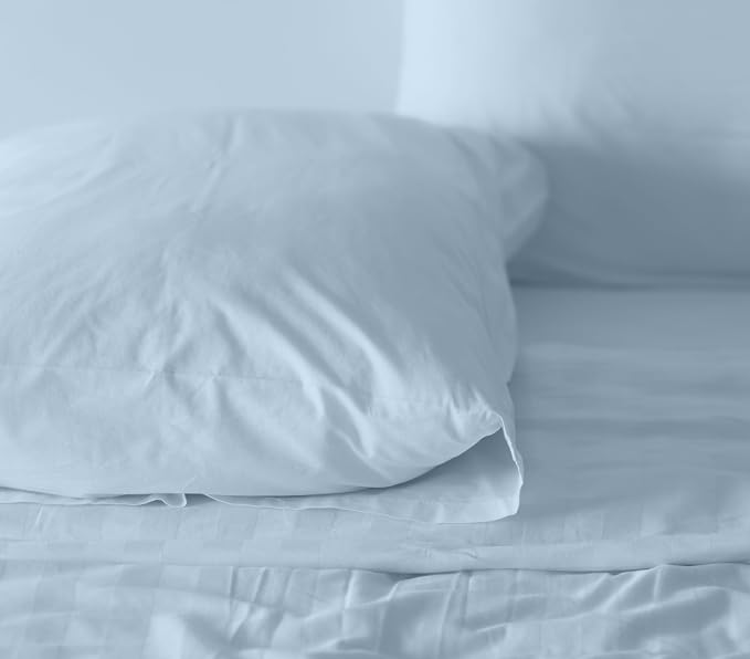 RUVANTI 100% Cotton Percale Sheets California King Size, Baby Blue | Crisp Cooling for Hot Sleepers, Deep Pocket 14", Soft Breathable & Durable, Hotel-Style 4 Piece Set
