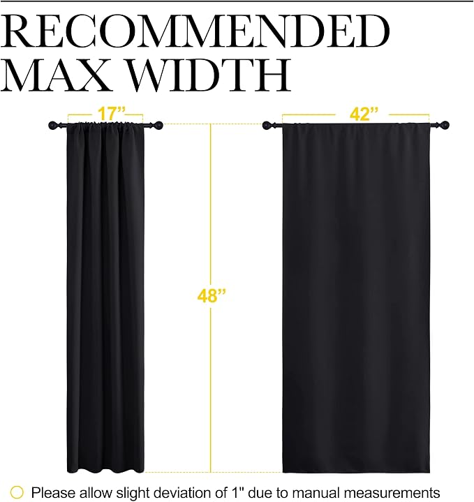NICETOWN Black Blackout Curtains for Small Window 42" w x 48" L 2 Panels | Privacy RV Draperies, Blackout Drapes Draperies, Thermal Insulated Curtain Panels, Room Darkening Window Decor for Kitchen
