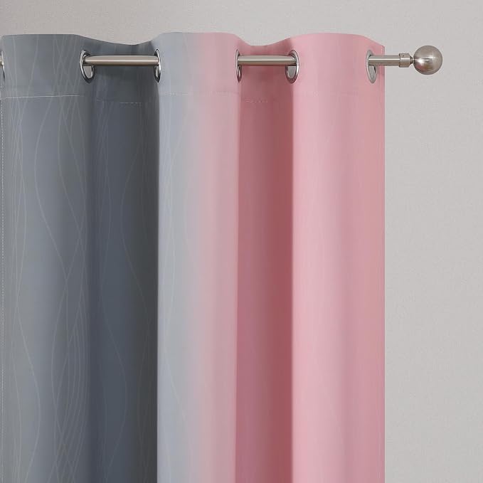 Pink and Grey Ombre Blackout Curtains for Living Room 84 Inch Long 2 Panels | Full Room Darkening Gradient Curtains for Girls Bedroom,Thermal Insulated,Light Blocking Grommet Window Drapes,42Wx84L Inch