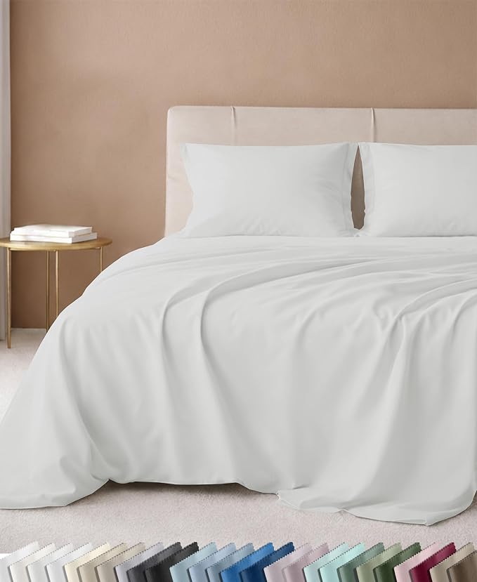 California Design Den Luxury 600 Thread Count Cotton Sheets Full Size Set | 100% Cotton Sateen Backed by Good Housekeeping Seal, Soft & Smooth, 16" Deep Pocket, All-Around Elastic - Antique Ivory Mist