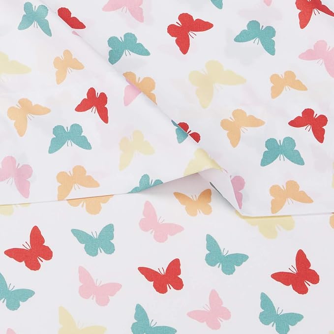 Amazon Basics Kid's Soft Easy-Wash Lightweight Microfiber 3-Piece Sheet Set, Toddler, Multi Colour, Butterflies