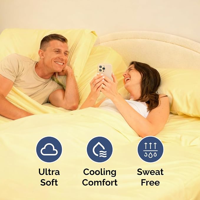 Flex Top Split Head King 4 Piece Sheet Set - Ultra-Soft & Cooling - Yellow | Cooling Bed Sheets Set, Hotel Luxury Bedding for Women & Men with Deep Pockets, Wrinkle Free & Fade Resistant, Oeko-Tex