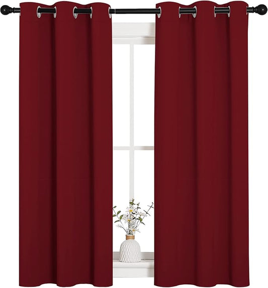 NICETOWN Christmas Burgundy Blackout Curtains, 1 Pair, 34 x 54-in, Burgundy | Decorations Thermal Insulated Solid Grommet Top Blackout Drapes for Cafe
