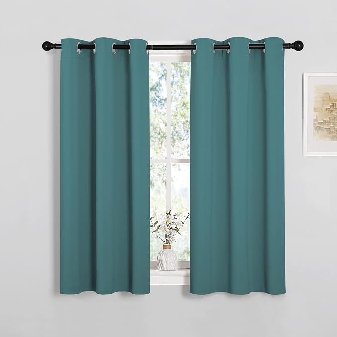 NICETOWN Blackout Curtain Panels Draperies, Sea Teal, 1 Pair, 34 by 45-in | for Bedroom, Thermal Insulated Solid Grommet Blackout Curtains/Drapes