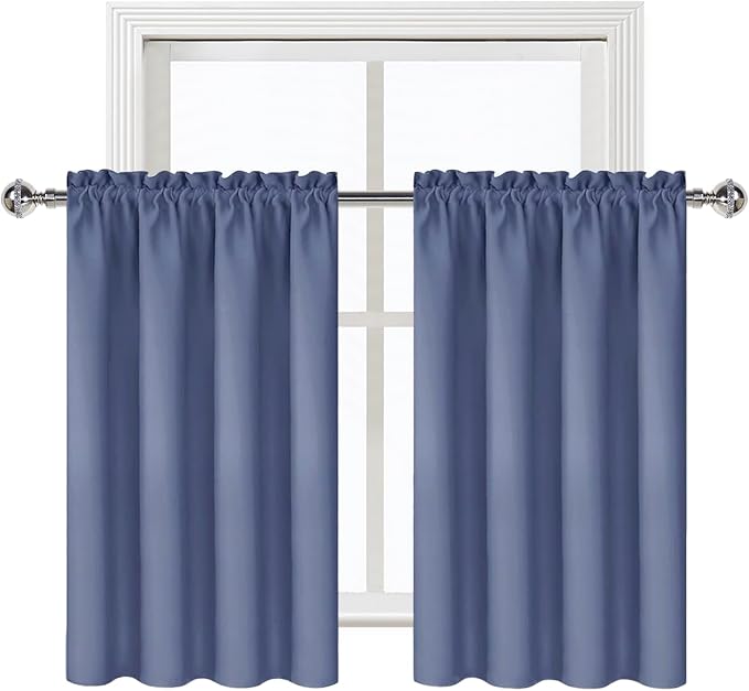 DWCN Short Blackout Curtains 42 x 36 Inch for Kitchen RV Bunk Dusty Blue | 2 Panels Set, Kitchen Window Curtains Over Sink, Thermal Insulated, Light Blocking, Rod Pocket Drapes for Small Window