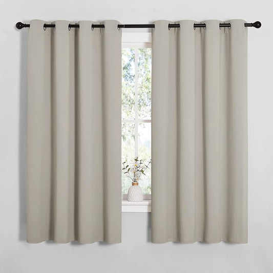NICETOWN Natural Room Darkening Curtains for Cafe 55" w x 68" L 2 Panels | Thermal Insulated Grommet Draperies Drapes for Bedroom Kitchen Living Room Window, Light Blocking Noise Reducing Home Decor