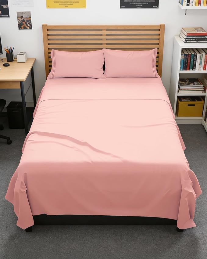 Full XL Sheets - 4 Piece Full XL Sheet Set - Cool & Breathable - Baby Pink | Hotel Luxury Bedding for Women & Men with Deep Pockets, Ultra-Soft, Comfy, Easy-Fit, Wrinkle Free & Fade Resistant, Oeko-Tex