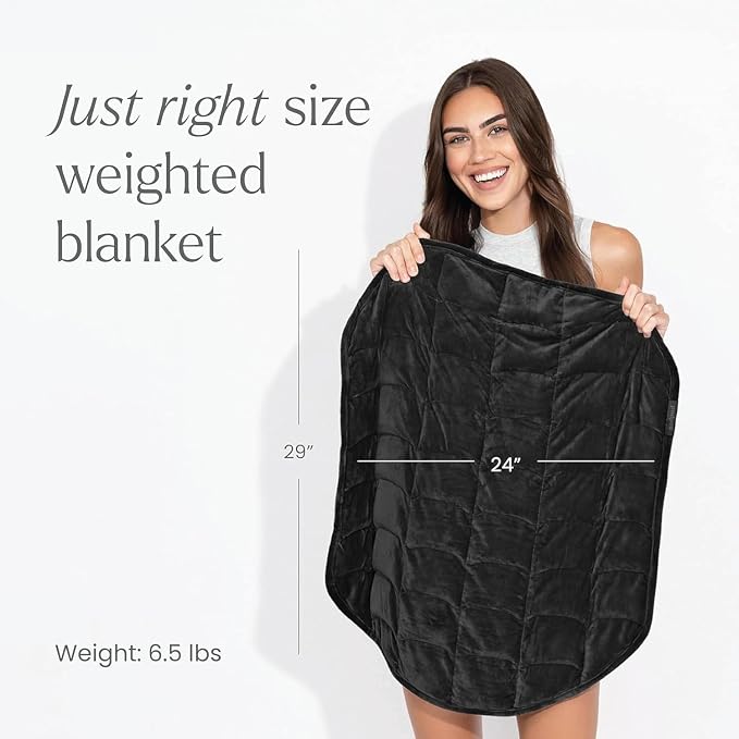 nodpod Body 6.5lb Patented Compact Weighted Blanket | Perfect for Relaxation, Lounging, Napping, Sleeping & Travel, Glass Bead Filled, Machine Washable, 29" x 24", Black Onyx