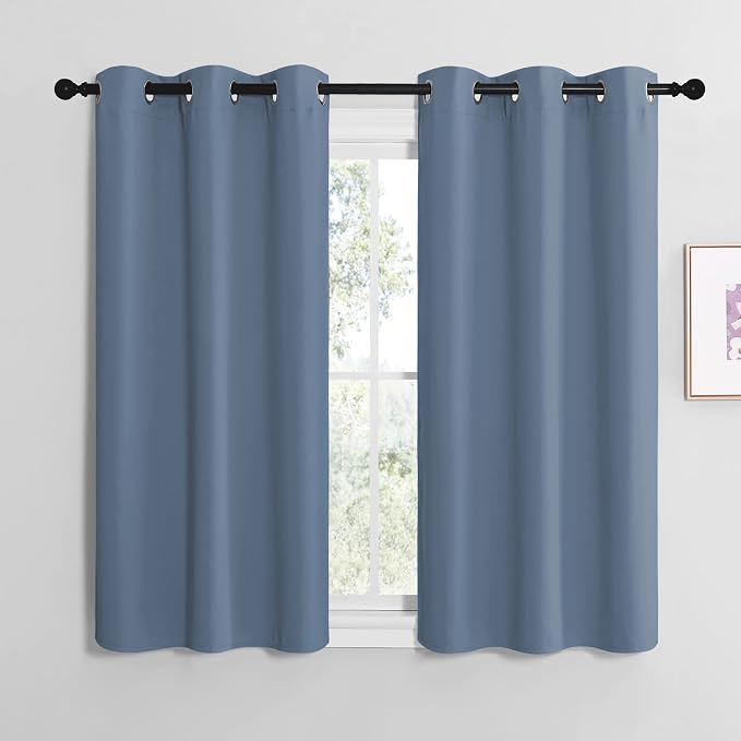 NICETOWN Home Fashion Blackout Curtain Panels, 1 PC, 42" x 48", Stone Blue | Thermal Insulated Solid Grommet Window Treatment Curtain Panels for Loft Cafe