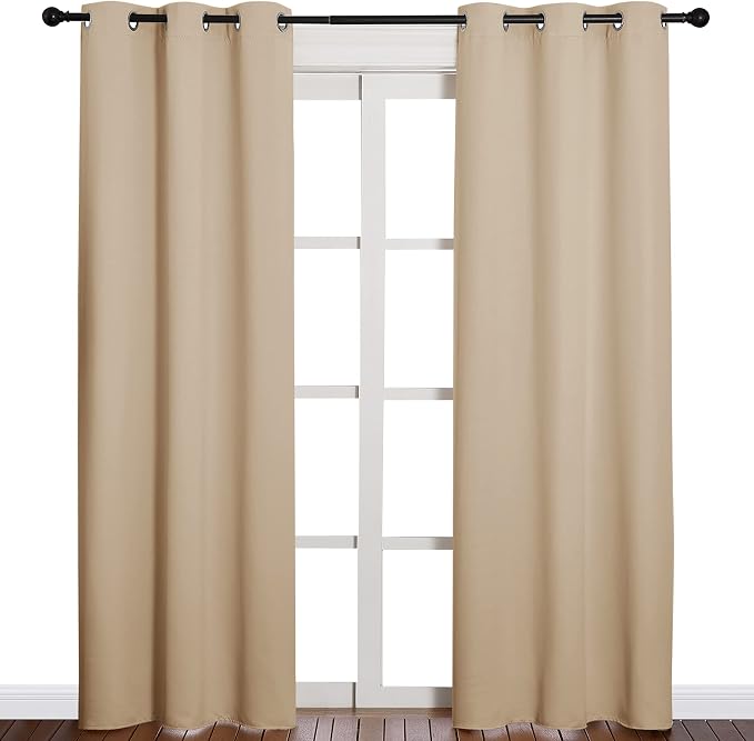 NICETOWN Biscotti Beige Blackout Curtains for Bedroom 42" x 84" 2 Panels | Thermal Insulated Eyelet Top Room Darkening Window Panels Drapes, Light Blocking Noise Reducing Living Room Decor Treatments