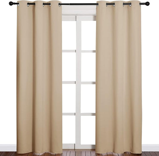 NICETOWN Biscotti Beige Blackout Curtains for Bedroom 42" x 84" 2 Panels | Thermal Insulated Eyelet Top Room Darkening Window Panels Drapes, Light Blocking Noise Reducing Living Room Decor Treatments