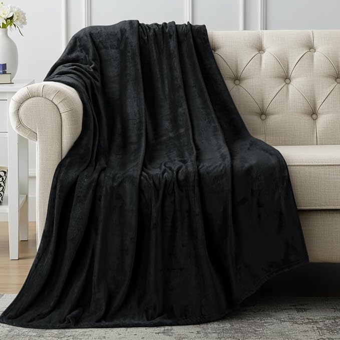 Utopia Bedding Ultra Soft Fleece Bed Blanket Throw Size Black (50x60 Inch) | Microfiber Plush Warm Lightweight Breathable Cozy Blanket Anti-Static, All Season Use, Gift for Women and Men