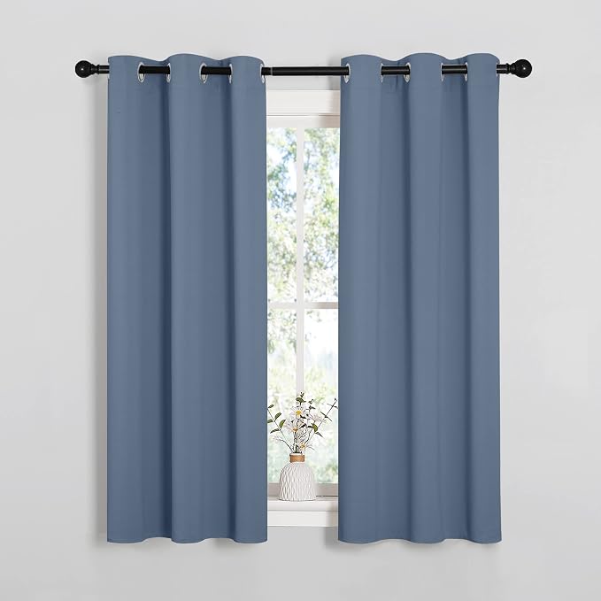 NICETOWN Kitchen Curtains, Set of 2, 34" x 54", Stone Blue | Privacy & Room Darkening Thermal Insulated Draperies with Grommet Top for Boys Bedroom Nursery