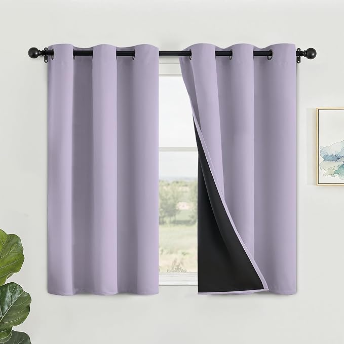 SimpleHome Lilac 100% Blackout Curtains Room Darkening Living Room 45 Inch | Curtains for Bedroom,Thermal Insulated Grommet Window Drapes,Curtains for Living Room with Black Back,42 x 45 Inch,2 Panels