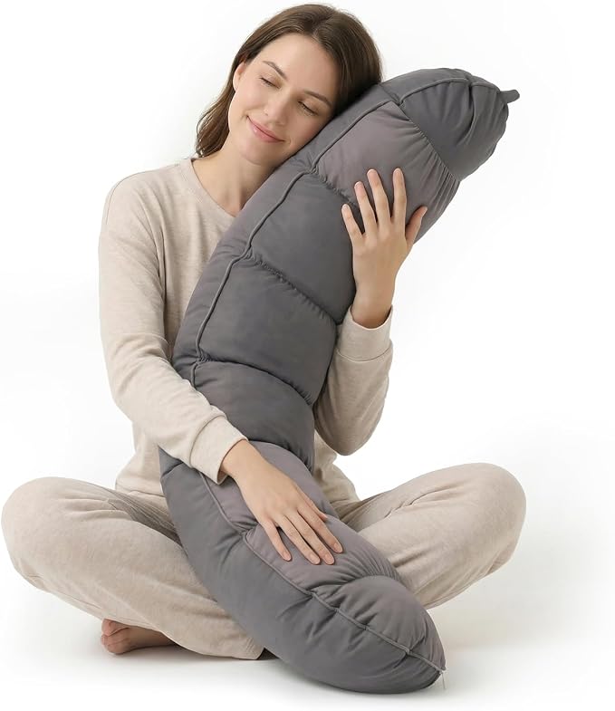 Peallow(Pat. Pend) – Long Round Body Pillow for Adults, Bolster Pillow for Sleeping, Soft and Supportive Pillow for Sleeping & Lumbar Support