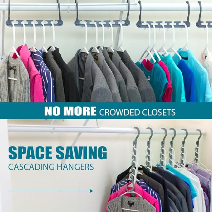 Wonder Hanger Max 30-Pack Space Saving Hangers, Reinforced Hooks Swivels 360°, Cascading Hanger, College Dorms & Storage Closet Organizer, Fully Assembled – Grey