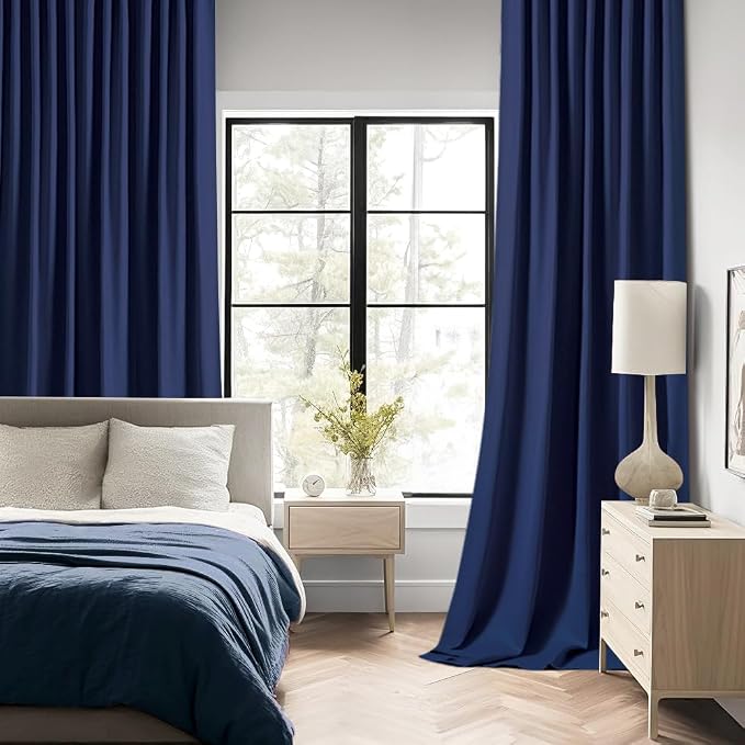 MIULEE Navy Blue Back Tab Blackout Curtains 52x96 Inch Long 2 Panels Set | Rod Pocket Pinch Pleated, Thermal Insulated, Bedroom Living Room Darkening Drapes, Light Blocking Floor to Ceiling Curtains