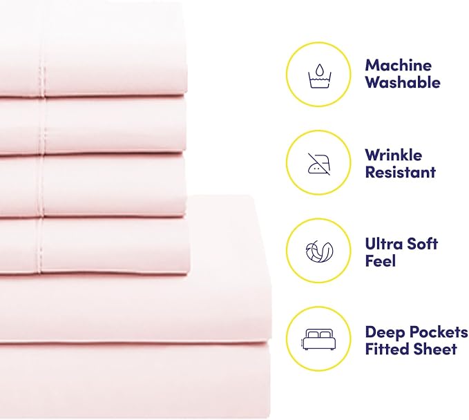 Sweet Home Collection 5 Piece Comforter Set Bag Solid Color All Season Soft Down Alternative Blanket & Luxurious Microfiber Bed Sheets, Pale Pink, Twin