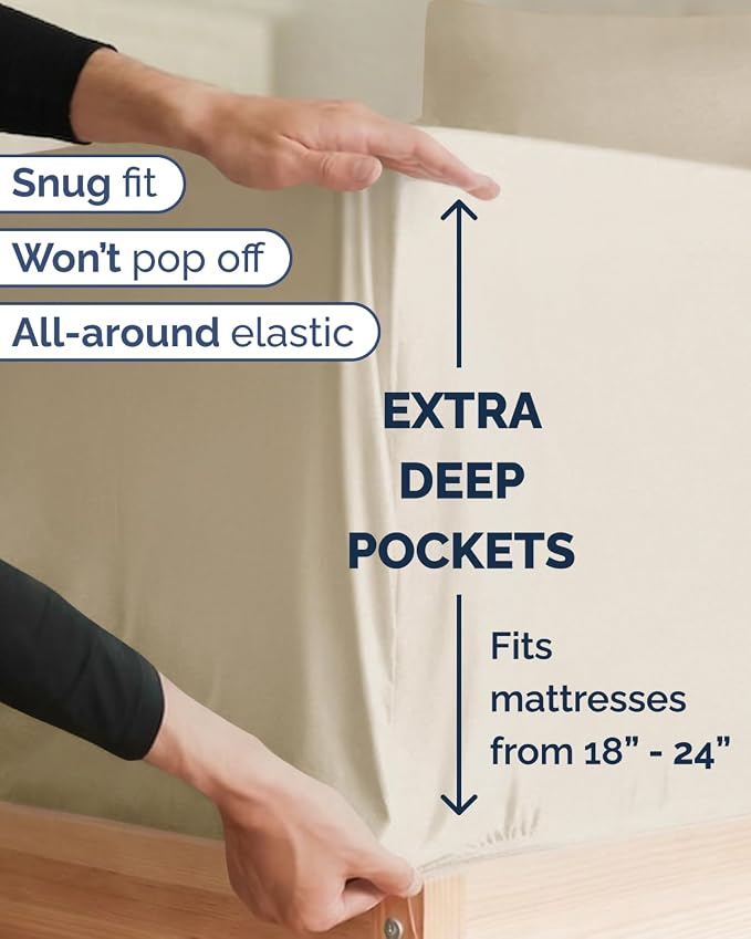 Extra Deep Twin XL Sheet Set - 3 Piece College Dorm Room - Wheat | Soft, Breathable & Cooling, Easily Fits 18 to 24 inch Mattress, Wrinkle Free & Fade Resistant with Extra Deep Pockets