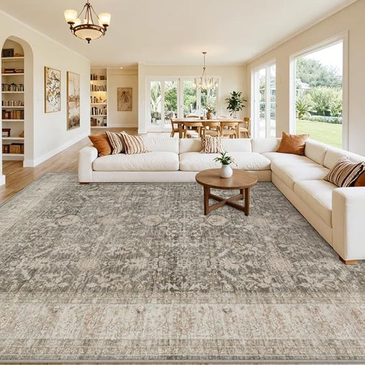10x12 Area Rugs Living Room: Bedroom Washable Carpet Warm Taupe | Vintage Boho Soft Small Indoor Decor Floor Non-Slip Low Pile Neutral Farmhouse Entryway Laundry Bathroom Bedroom Beside Rugs