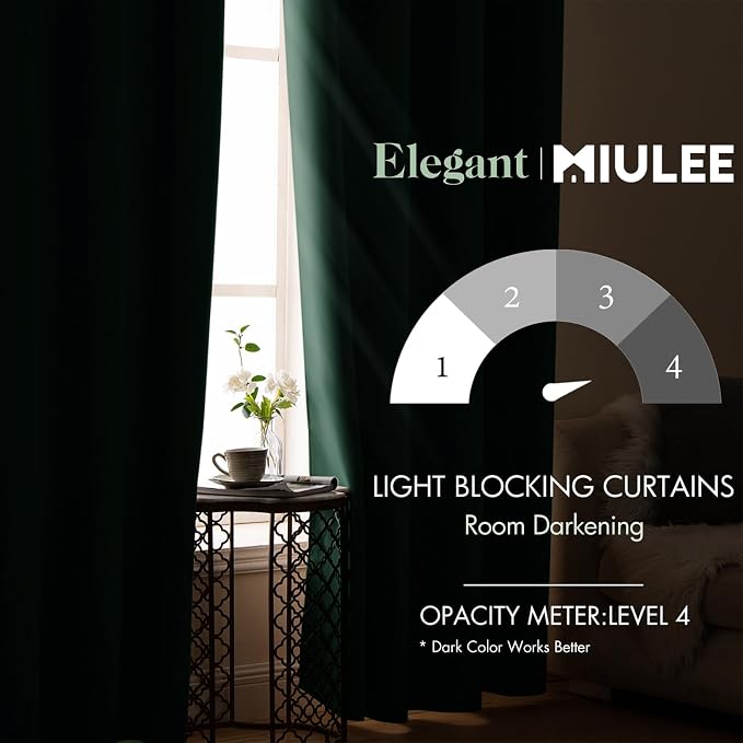 MIULEE Hunter Green Blackout Bedroom Curtains Drapes 72 Inch Long 52"x72" | Grommet Top, Room Darkening Window Drapes, Privacy Protection, Thermal Insulated, Heat Blocking, Light Blocking