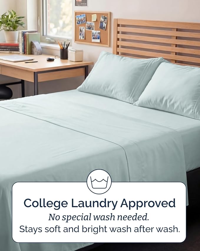 Full XL Sheets - 4 Piece Full XL Sheet Set - Cool & Breathable - Ice Blue | Hotel Luxury Bedding for Women & Men with Deep Pockets, Ultra-Soft, Comfy, Easy-Fit, Wrinkle Free & Fade Resistant, Oeko-Tex