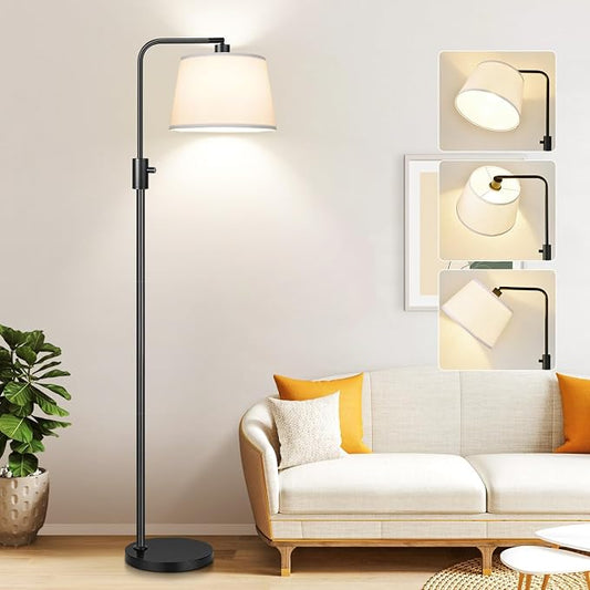 【Upgraded】 Dimmable Floor Lamp, 1000 Lumens LED Edison Bulb Included, Arc Black Floor Lamps for Living Room Modern Standing Lamp with White Shade, Tall Lamps for Living Room Bedroom Office Dining Room