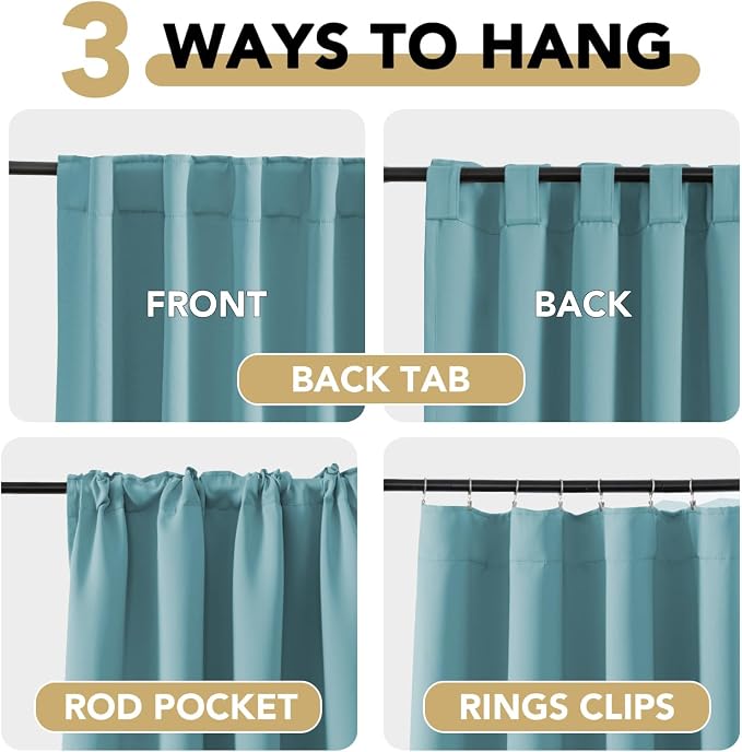 H.VERSAILTEX Blackout Curtains Thermal Insulated Window Treatment Panels Room Darkening Blackout Drapes for Living Room Back Tab/Rod Pocket Bedroom Draperies, 52 x 72 Inch, Aqua, 2 Panels