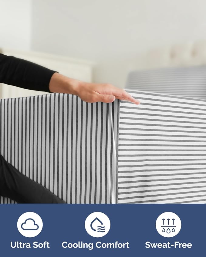 2 Pack Extra Deep Cal King Fitted Sheets with Deep Pockets - Grey Stripes | Hotel Luxury Bottom Fitted Sheets Only, Soft, Fade & Wrinkle Free, Breathable & Comfy, All Around Elastic Fitted Sheets