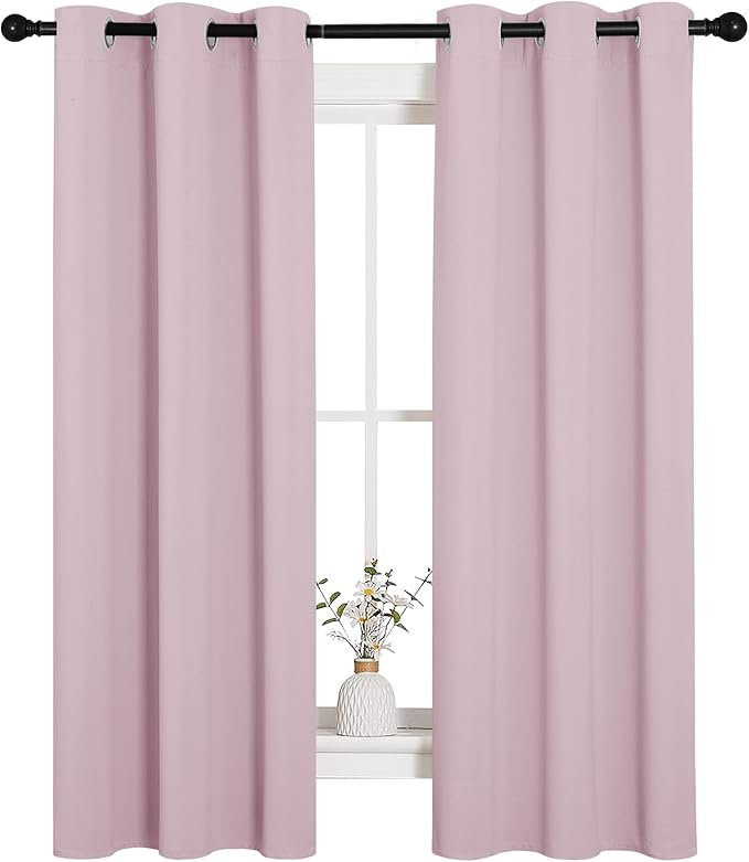 NICETOWN Baby Pink Blackout Curtains for Girls Room 34" w x 63" L 2 Panels | Nursery Essential Thermal Insulated Solid Grommet Top Drapes, Light Blocking Room Darkening Noise Reducing Window Decor
