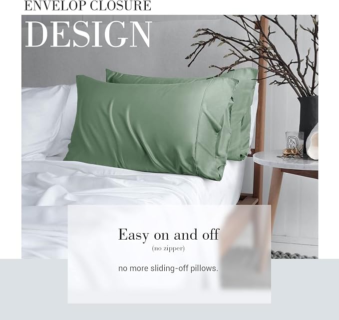 WishSmile Cooling King Pillowcases Set of 2 Breathable Cool Silky Soft Rayon Derived from Bamboo Fabric, Moisture Wicking for Hot Sleepers, Hair and Skin Friendly, Jade Green, 2 Pack, 20x36IN