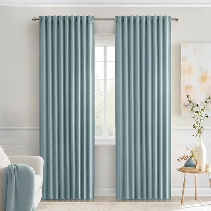 MIULEE Slate Blue Back Tab Blackout Curtains 52x90 Inch Long 2 Panels Set | Rod Pocket Pinch Pleated, Thermal Insulated, Room Darkening, Light Blocking, Privacy Curtains for Living Room Bedroom