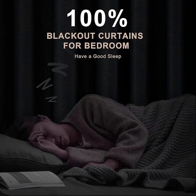 INOVADAY 100% Blackout Linen Curtains for Bedroom 50x72 Midnight Blue | Linen Textured, Light Blocking, Room Darkening, Thermal Insulated, Back Tab Top, Window Curtains for Living Room, 2 Panels