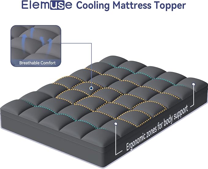 ELEMUSE Cal King Grey Mattress Topper, Thick Pillow Top Mattress Pad Cover | Plush soft breathable bed topper for back pain relief, with elastic deep pocket and overfilled down alternative filling